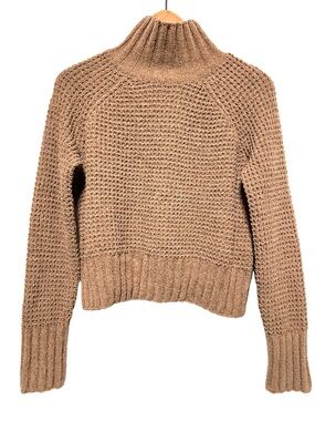 Hippie Rose Chunky Knit Mock Neck Cropped Sweater Brown Cozy Textured S